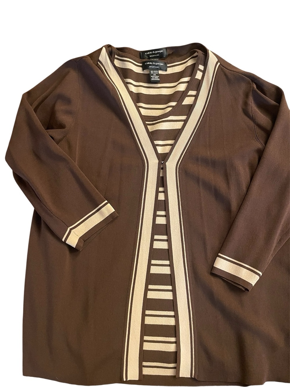 🤎Cable & Gauge Brown and Cream Striped Top Set.